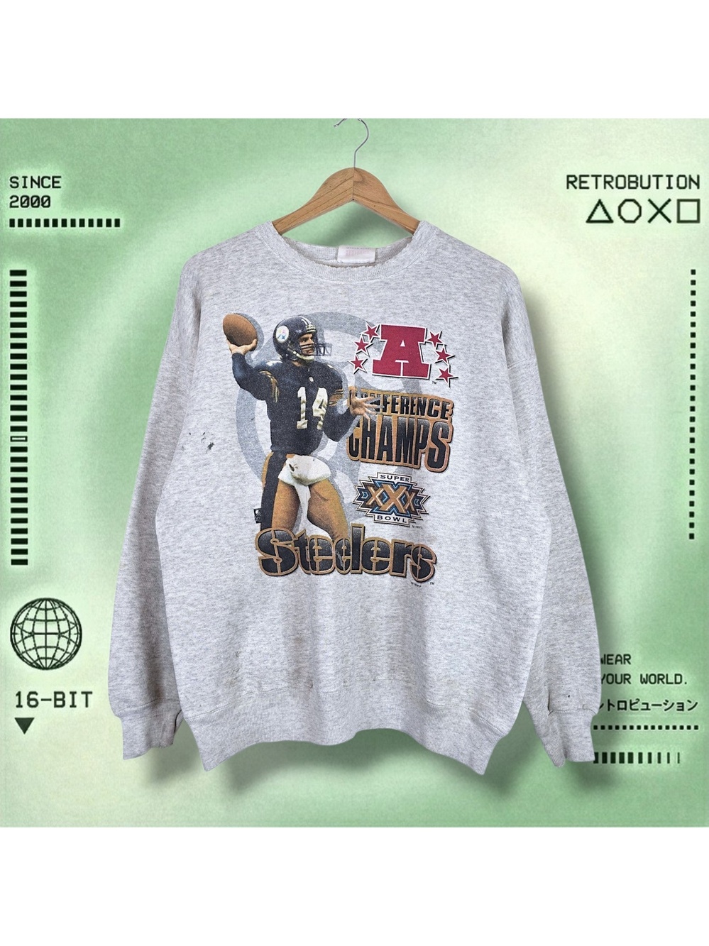 Vintage 1996 Pittsburgh Steelers Superbowl NFL Crewneck Gray Size L